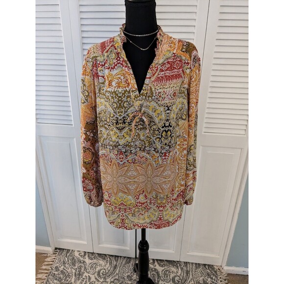 Carolina Belle Montreal Blouse Women's sz 2X Floral Boho Flounce Chiffon Multi - Picture 1 of 16